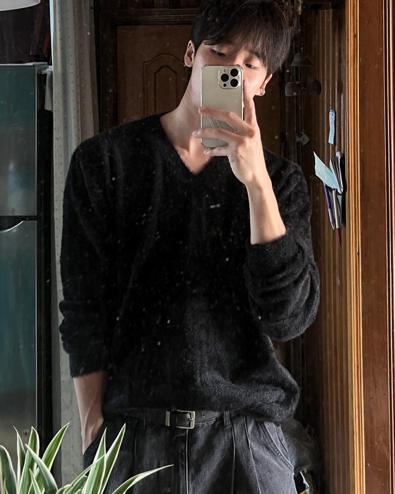 FW 남자 여자 루즈 오버핏 가을 브이넥 퍼 니트 5c