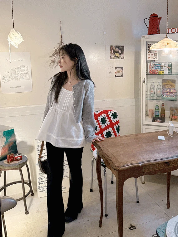 [당일][set]레이어드 랩스커트 버튼 부츠컷팬츠