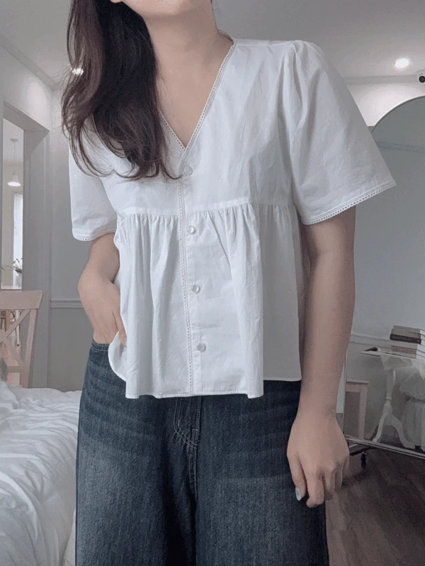 페논 아방핏 브이넥 블라우스