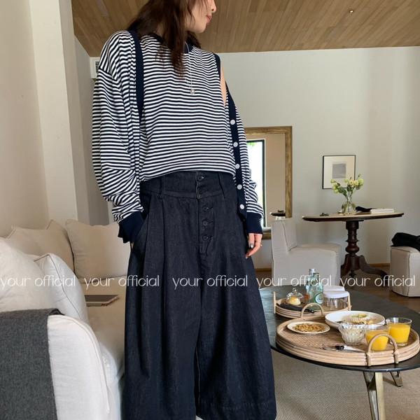 YOUR Simple denim cropped charcoal wide-leg pants
