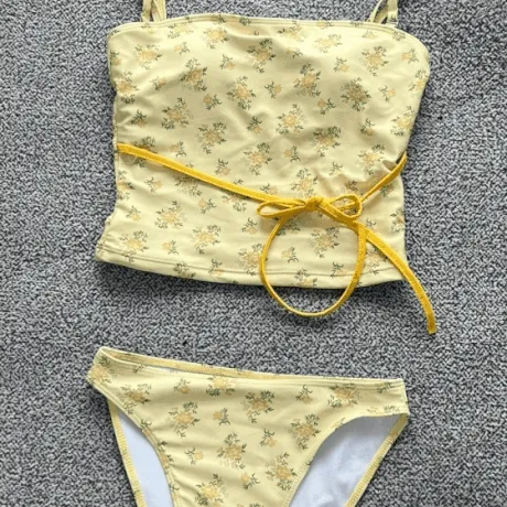 [당일출고/M-XL/페스티벌]버터 리본 플라워 로우 비키니세트 휴양지수영복