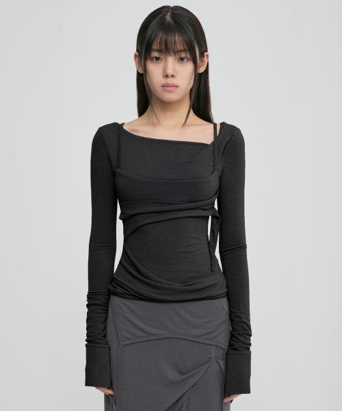 Layered Bustier Long Sleeve (FL-105_Black)