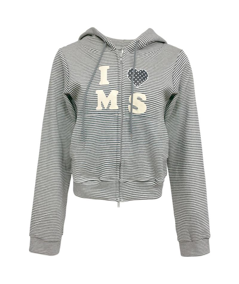 하트 레터링 스트라이프 후드 집업