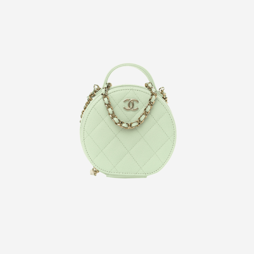 Chanel Small Vanity With Chain Grained Calfskin & Gold Light Green