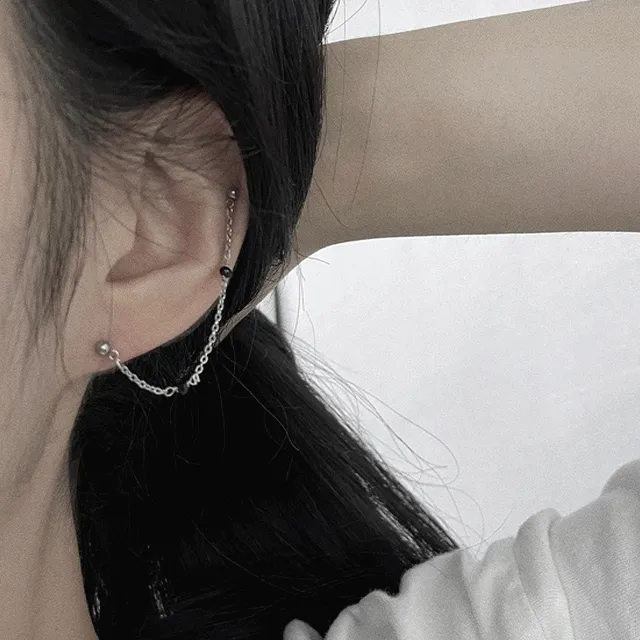 [써지컬/귀걸이침두께변경가능] 블랙비즈 써지컬스틸 투핀 피어싱 (1color)