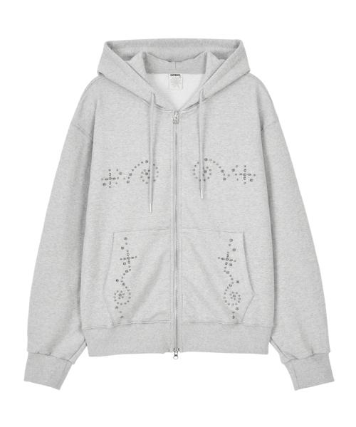DD wing studded hoodie zip-up (GREY)