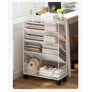 넓은 북 트롤리 학습트롤리 꽂이 책상 밑에 수납장 북카트 책꽂이정리함 책, 화이트