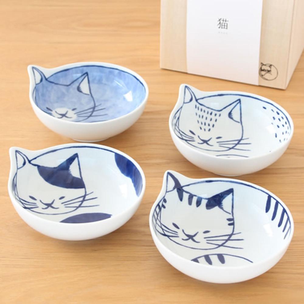 고양이 접시(국,전골)앞접시 4종 SET 일본접시 네코