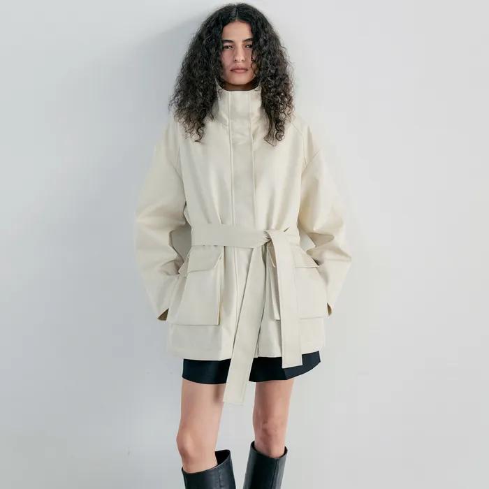 SAFARI HIGH NECK POCKET JACKET - LIGHT BEIGE