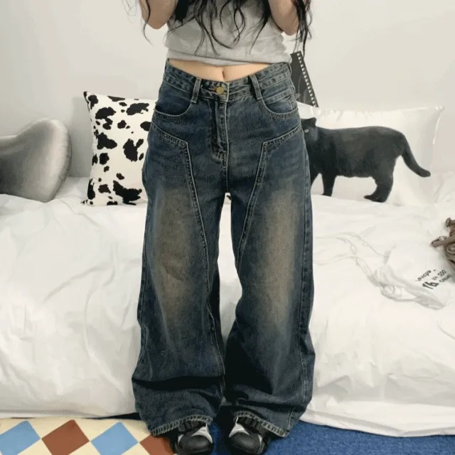rivet patchworck denim pants