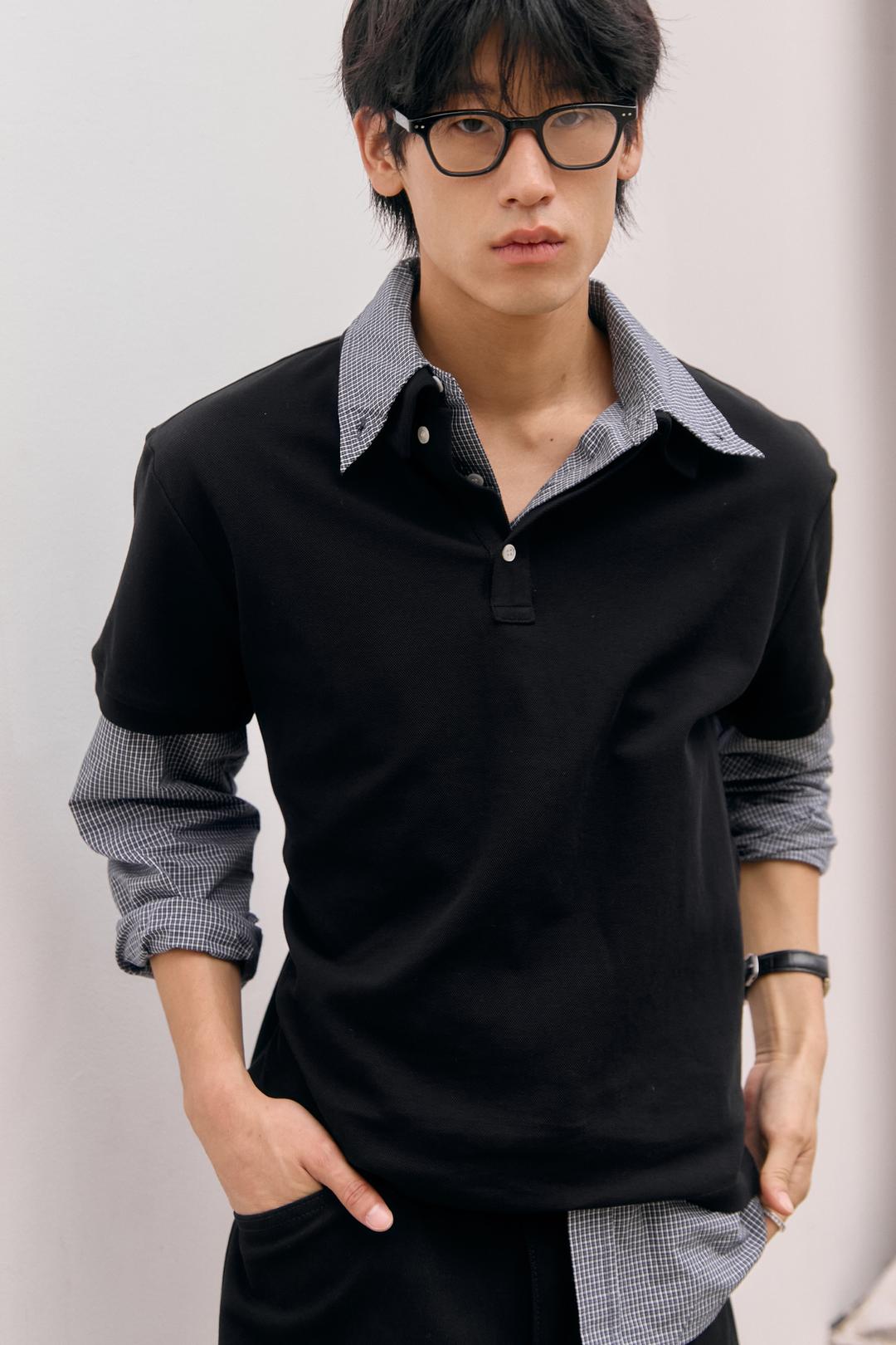 80s LAYERED POLO SHIRTS_BLACK