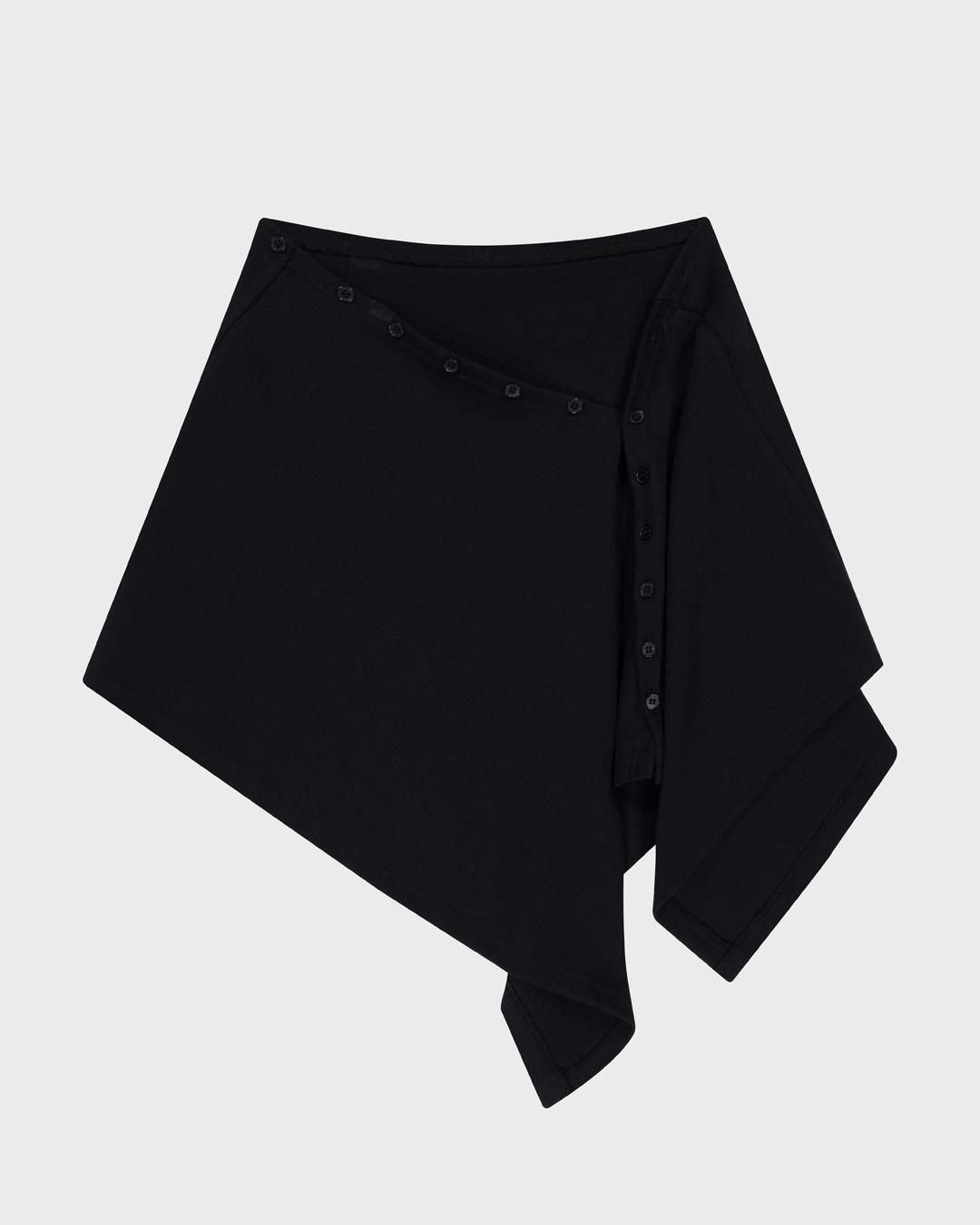 LAYERED BUTTON WRAP SHORT SKIRT-BLACK