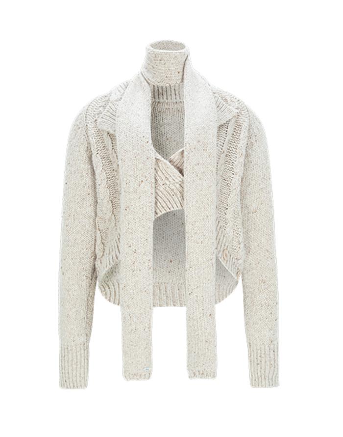 MUFFLER & TWO WAY CARDIGAN - OATMEAL