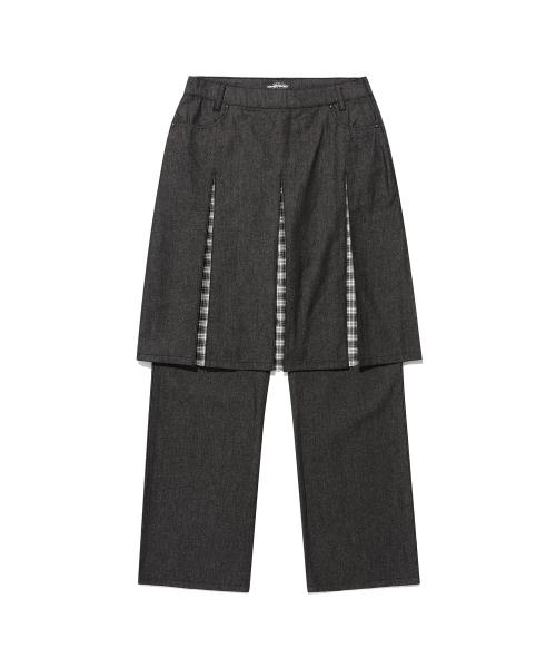 나이스고스트클럽(NICEGHOSTCLUB)  DENIM PLEATS PANEL LAYERED SKIRT PANTS_BLACK(NG2FSUD103A) - 사이즈 & 후기 | 무신사