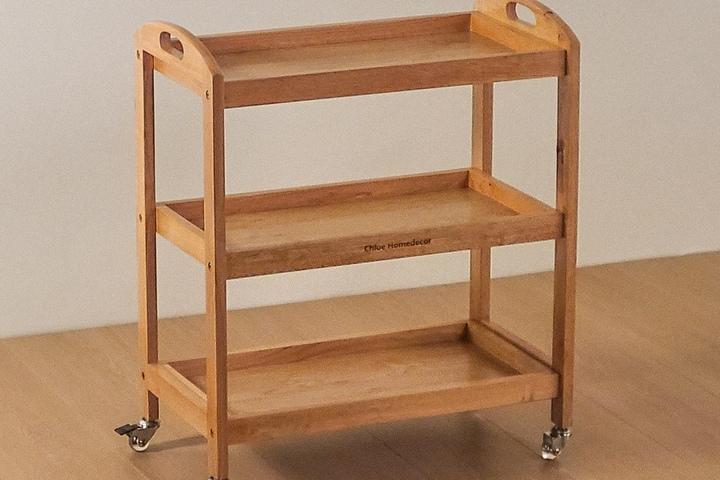 고급바퀴 2종 출시! 원목 이동식 트롤리 수납선반 수납장 (3단/4단)