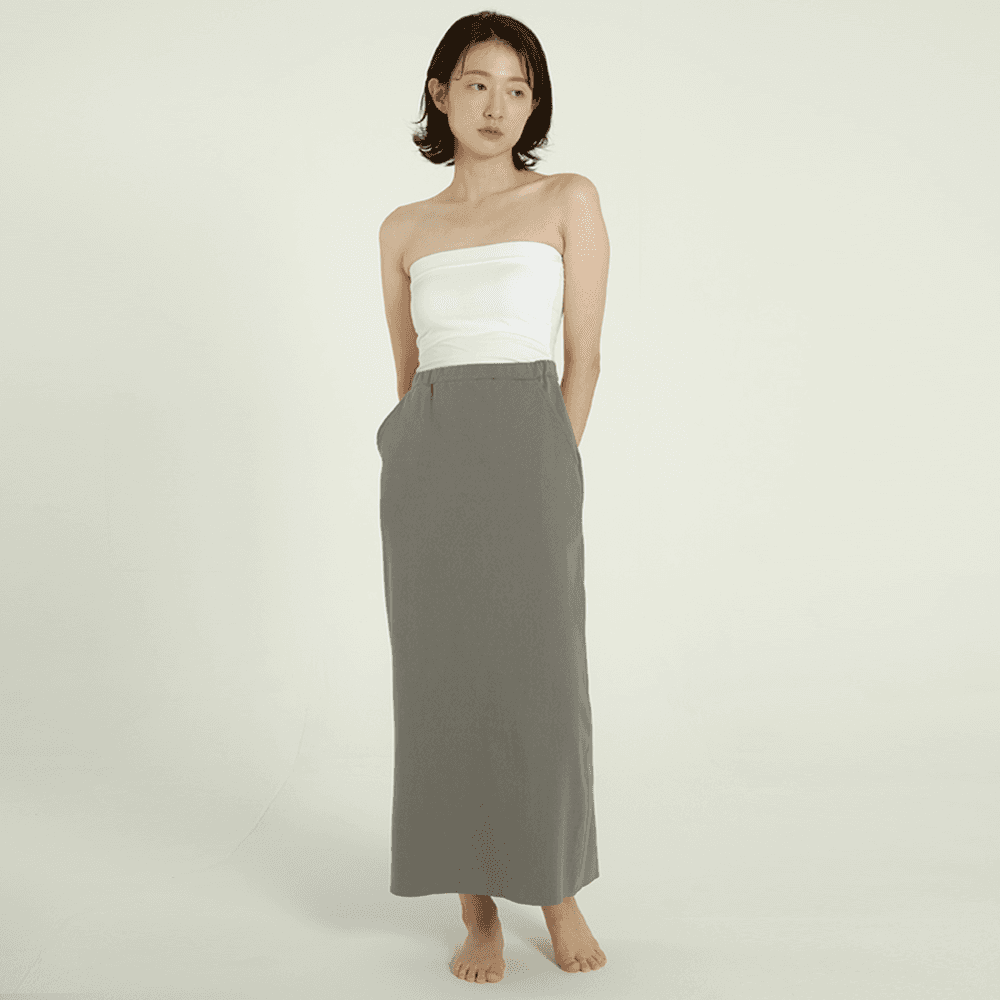 NATURAL DYEING BANDING SKIRT ELINOR_ KHAKI GRAY
