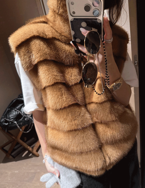 디에 스탠넥 양면 밍크st 조끼