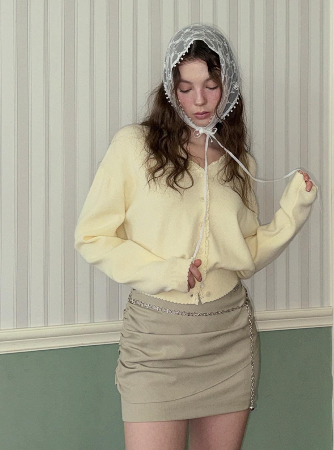 페잇 레이스 브이넥 긴팔 니트 가디건