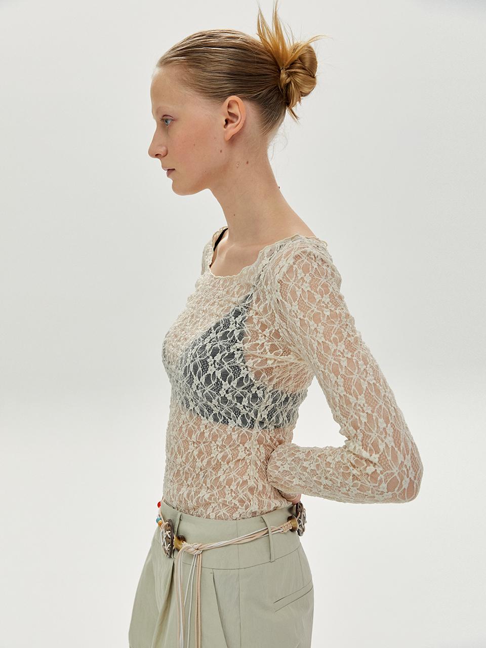 Lace Interlock Top in Cream