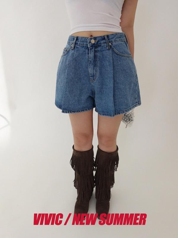 [M당일출고]A-PINTUCK DENIM SHORT PANTS (DEEP BLUE)