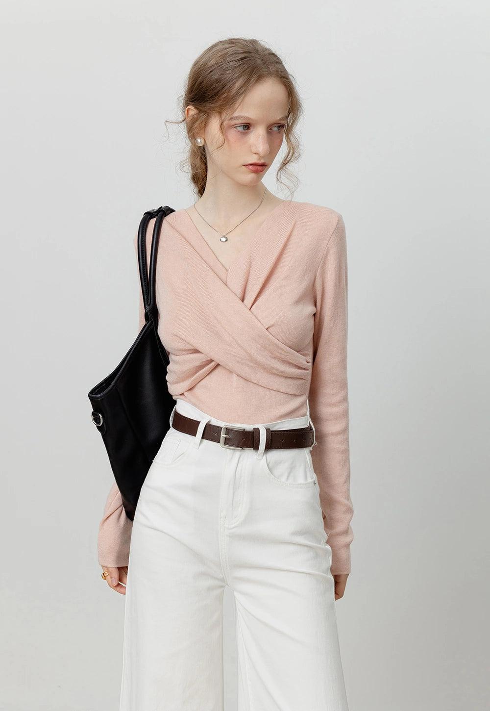 여성용 트위스트 프론트 니트 스웨터