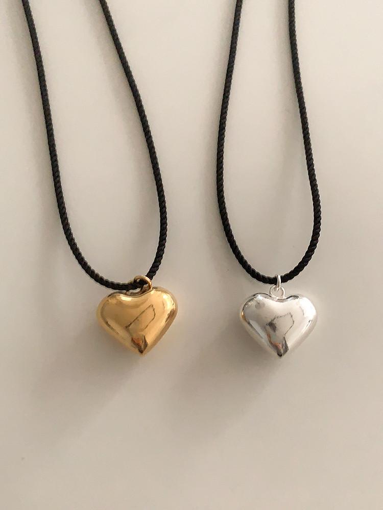 925실버 하트 통통 스트링 끈 초커 롱 목걸이
