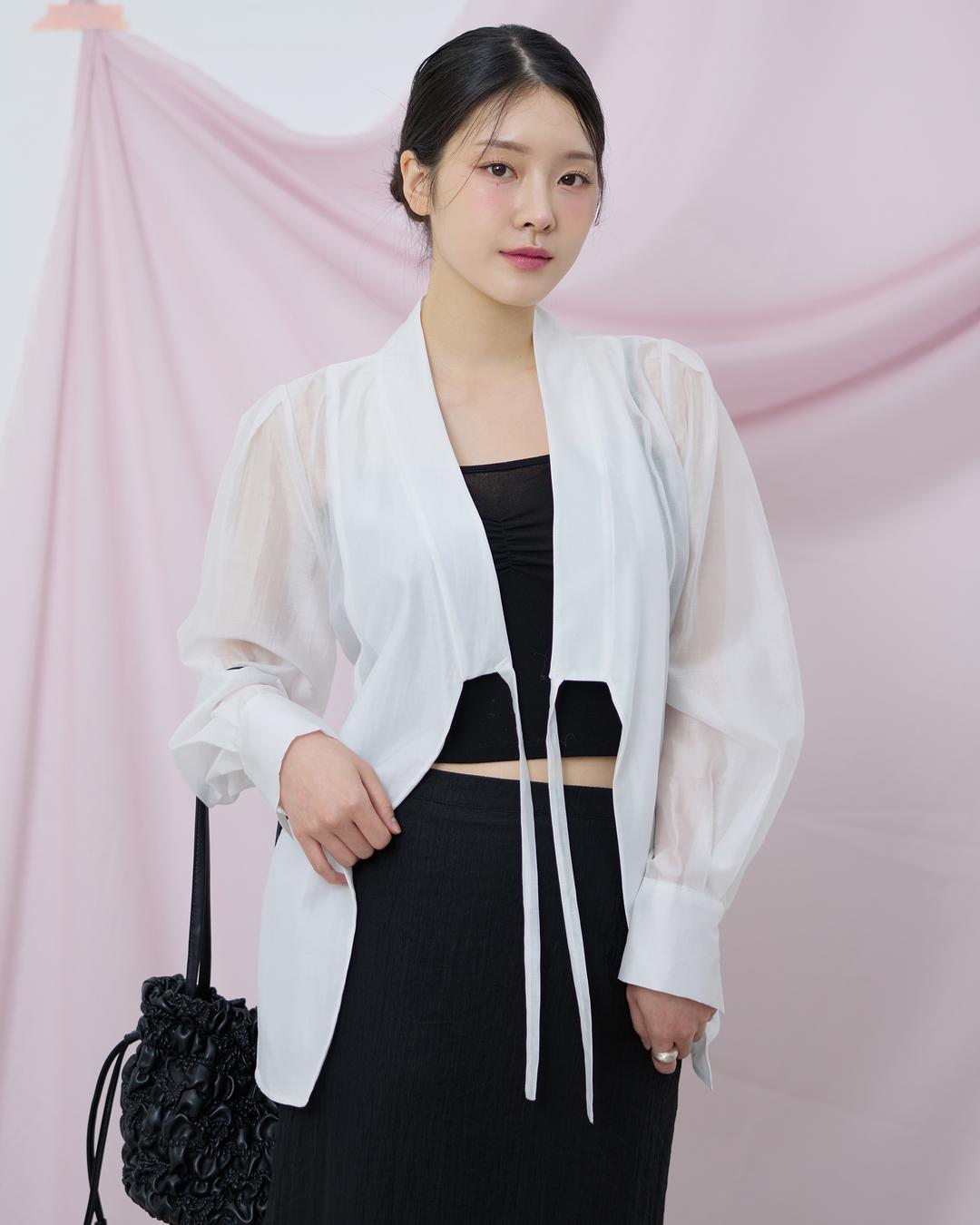 볼륨 시스루 저고리 블라우스 화이트