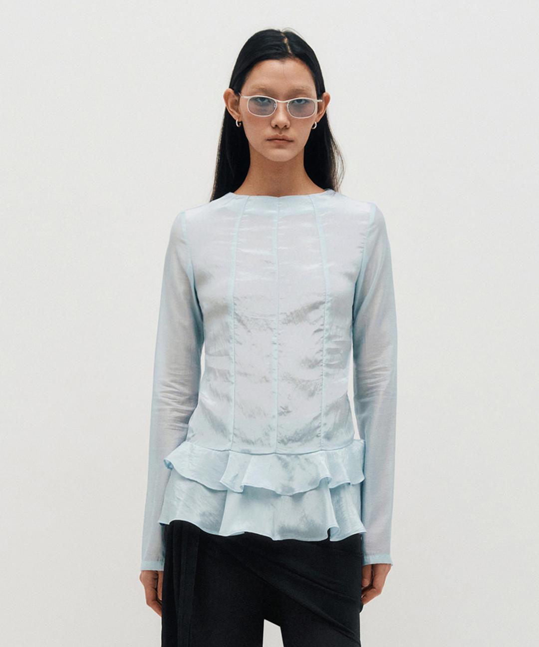 [3/20 (목) 예약배송] Glossy Frill Top _ SKY BLUE