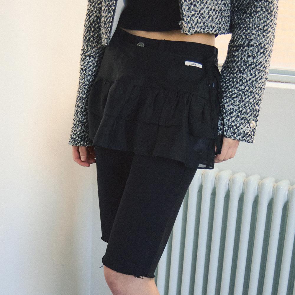 Frill Layered Mini Skirt_CTS615(Black)