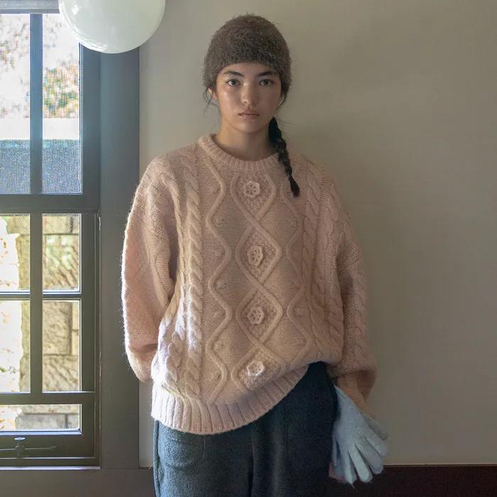 [무료반품] CHUNKY CABLE KNIT_LIGHT PINK