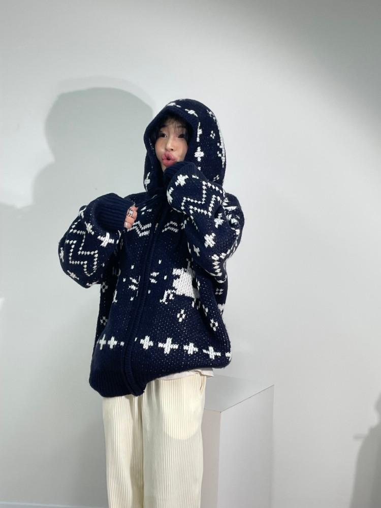 [ 남녀공용 ] 도톰 니트 노르딕 후디집업 ( 1color )