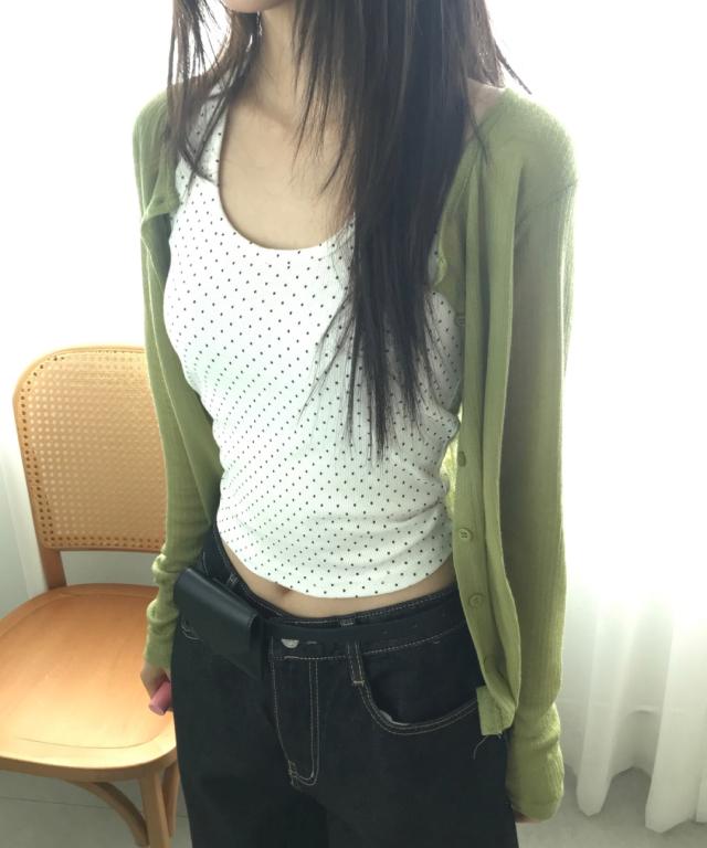 유색 [살안타템/단독색감🫒] 네이븐 텐셀 시스루 여리 긴팔 가디건