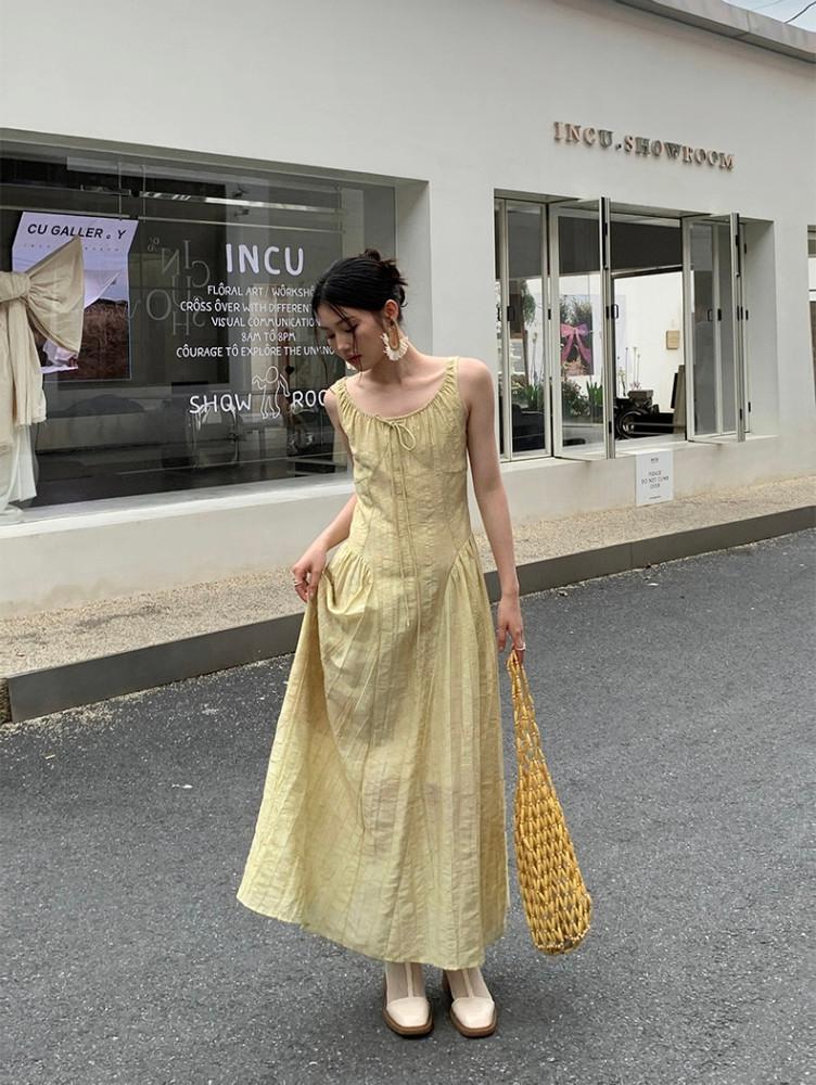 여름 유니크 플라워 롱 나시 플리츠 원피스 휴양지룩