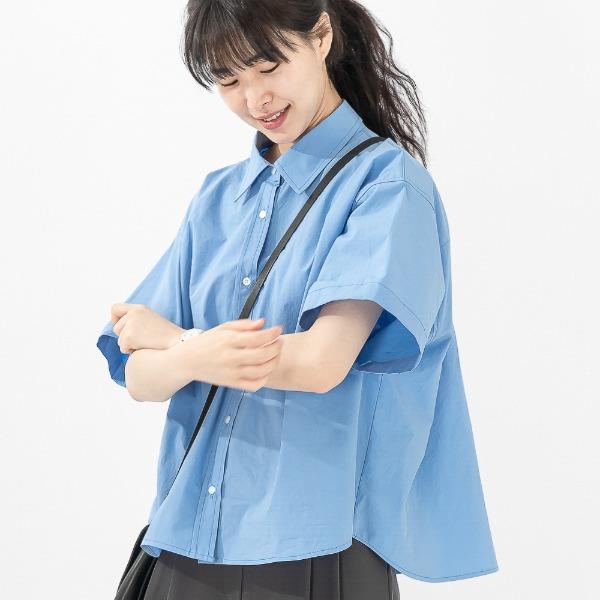애프터눈 오버핏 하프셔츠 (블루)