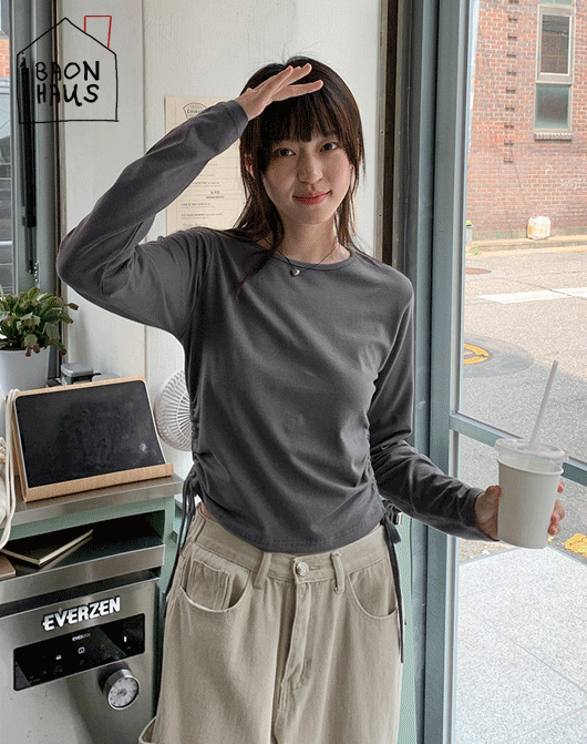 바온 [9천장돌파][BAONHAUS] 산느 스트링 크롭 긴팔 티 (5color)