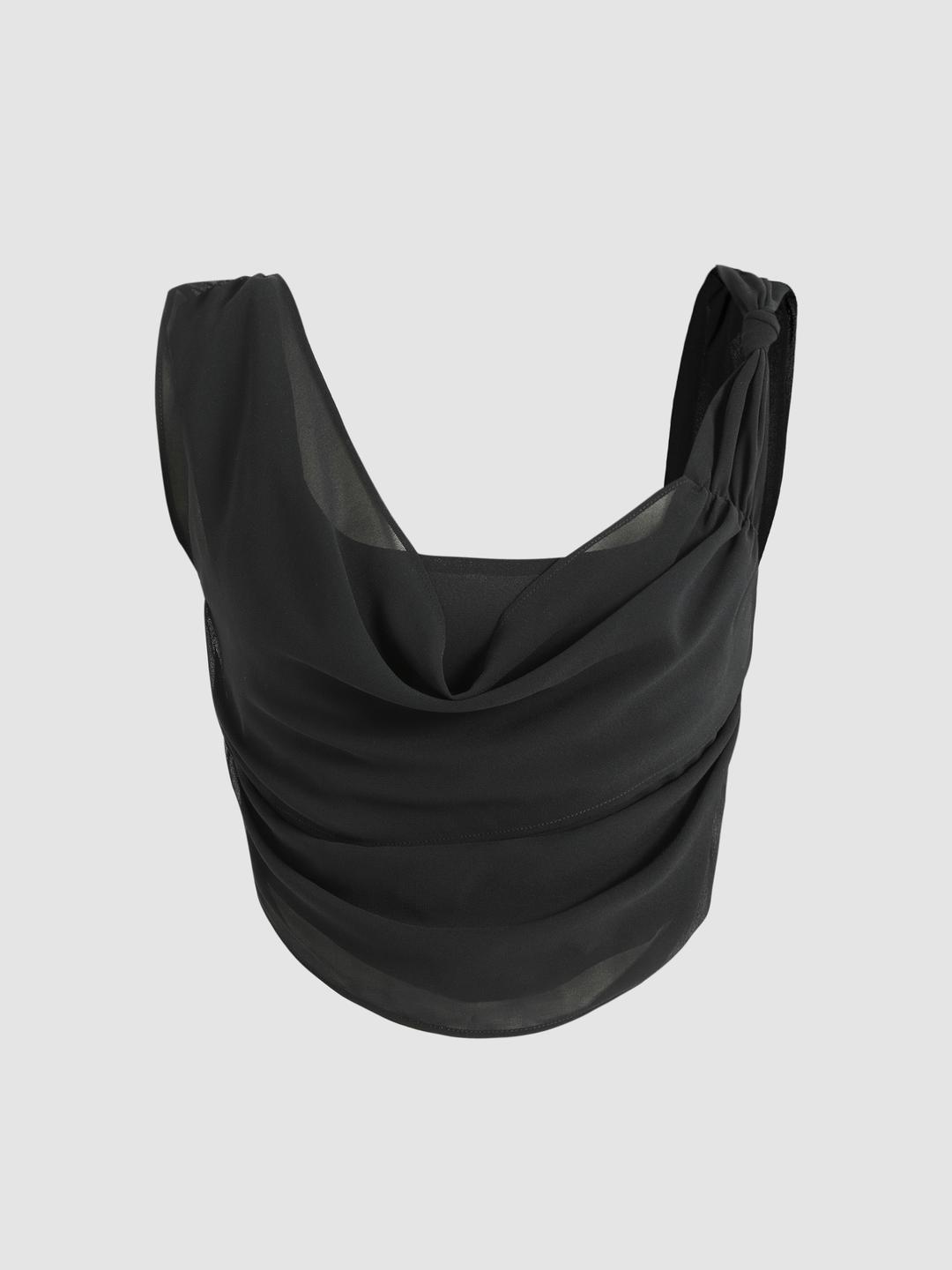 Cowl Neck Zip Up Tank Top