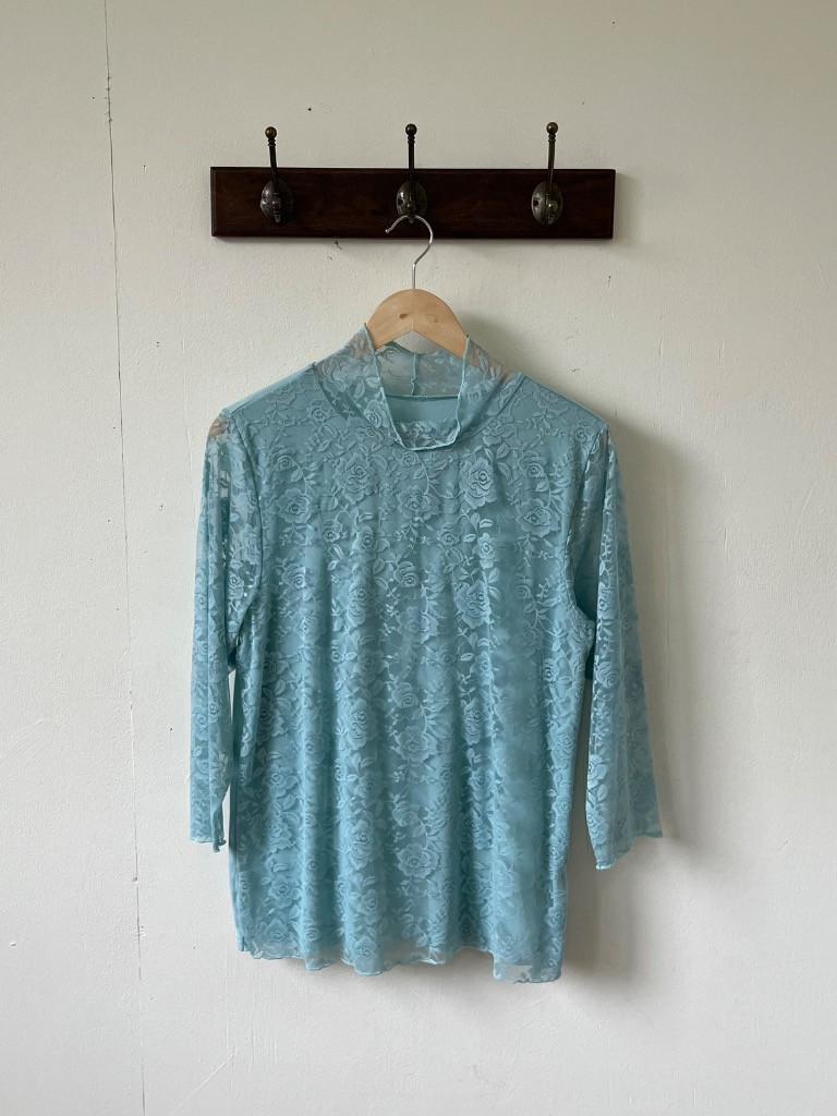 Jqpan vtg flower see-through mint turtleneck