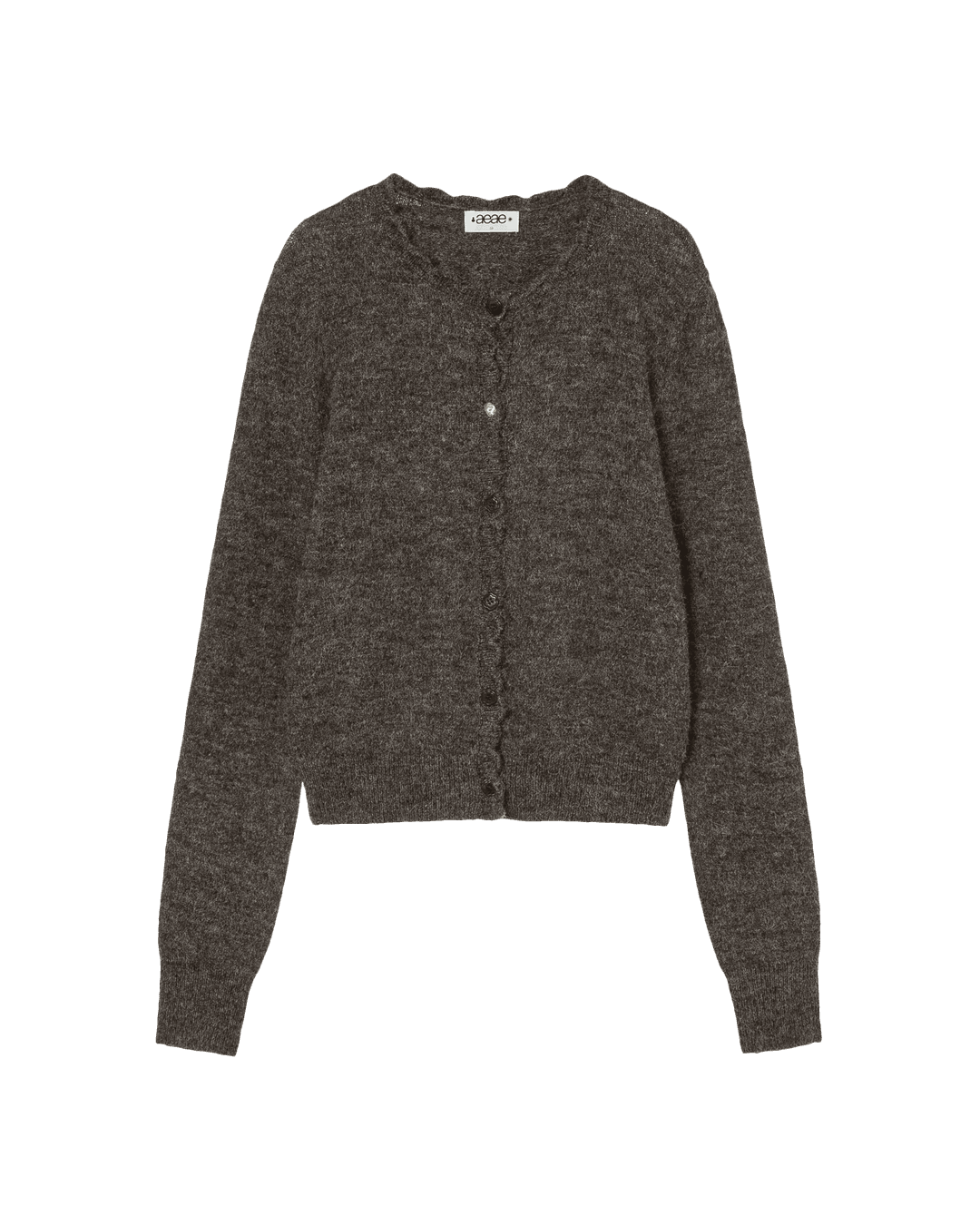 SCALLOP ROUND NECK CARDIGAN [DARK BROWN]