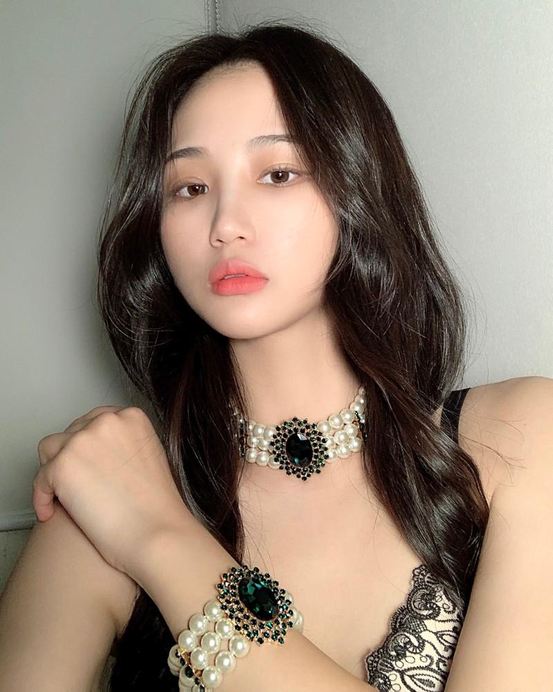 625 (유빈 아이즈원 착용) 로맨틱 볼드 큐빅 보석 진주 초커 목걸이 팔찌 세트 - 3컬러