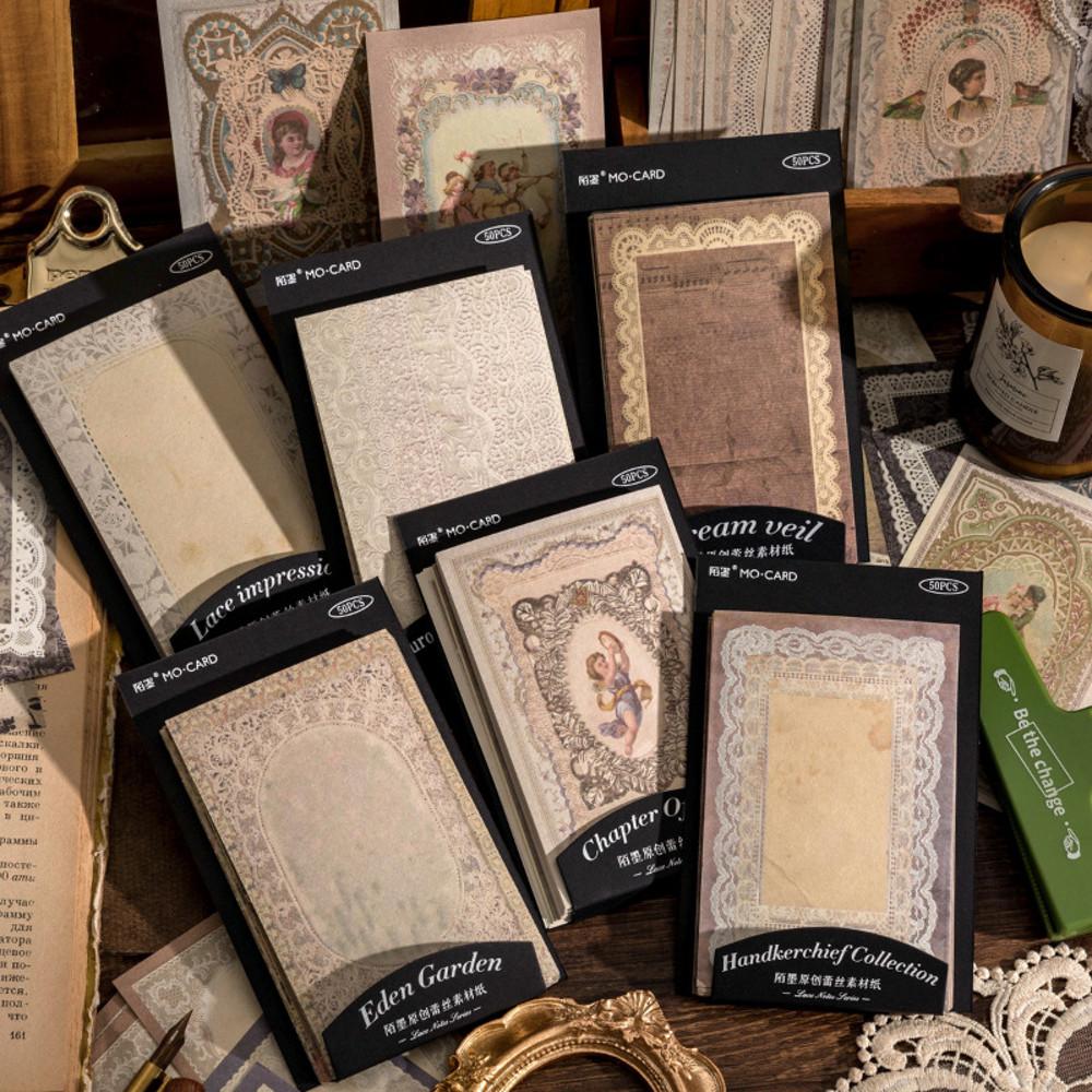레이스 노트 빈티지 페이퍼 세트 50장 스크랩 빈티지소재 레트로 다꾸 앤틱 다이어리
