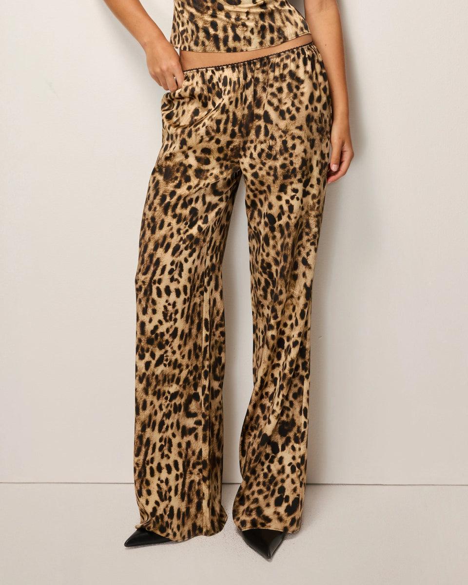 Silk Low Rise Pant | Leopard - XXS