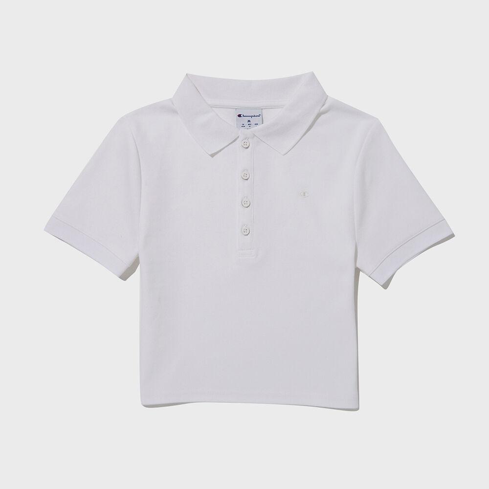 여성 C로고 클래식 폴로 크롭 반팔 티셔츠 White