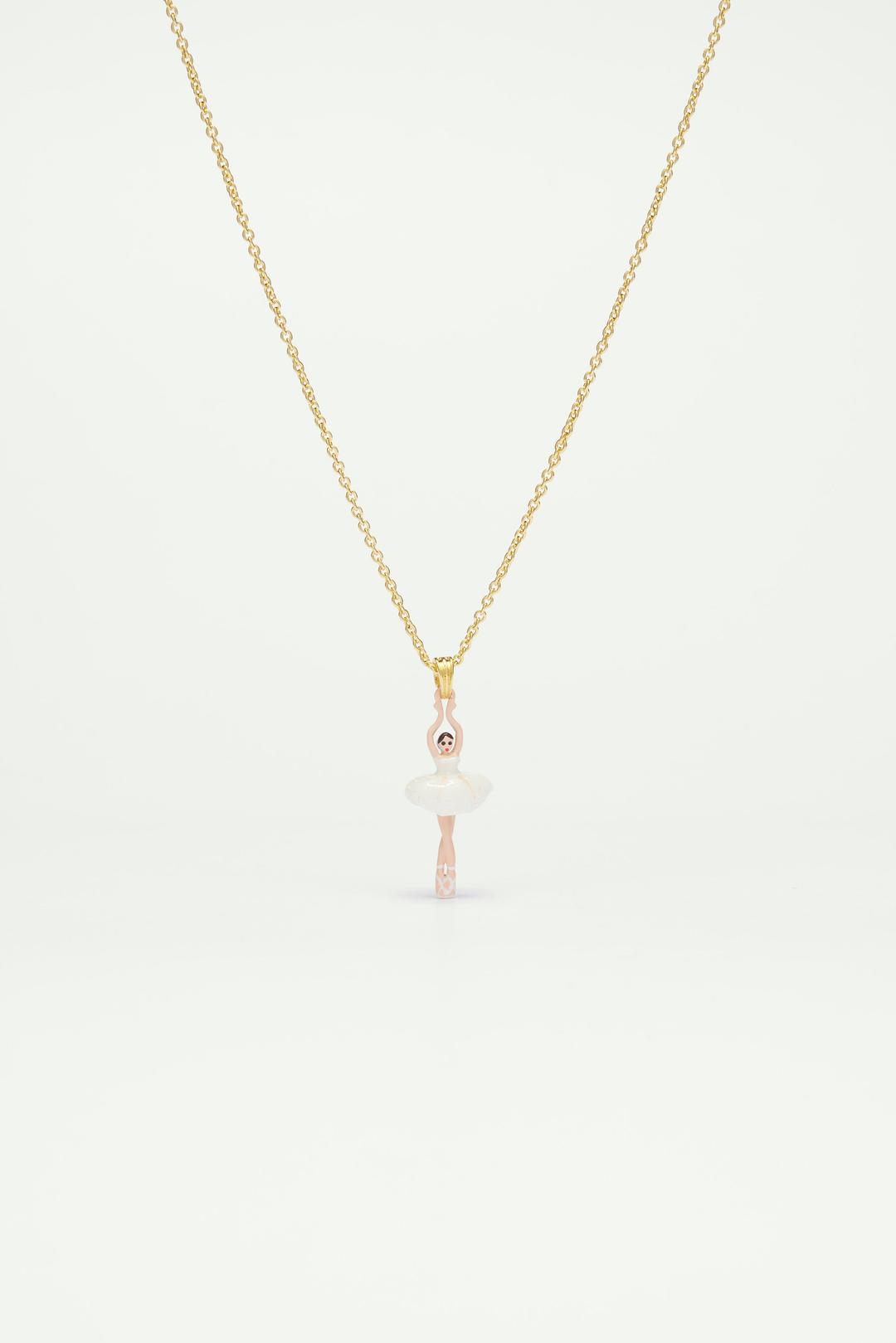 Necklace featuring mini ballerina in a white tutu