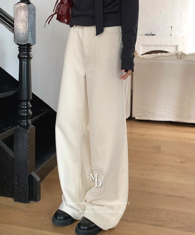 [#.출근룩] [#.무채색]  [New Arrival] 슬릿 와이드 코튼 팬츠 (안감기모 S~L)