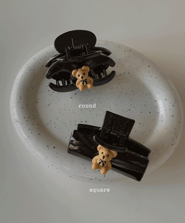 [무배] Black Bear 곰돌이 헤어 집게핀 아크릴 클립 트위스트 헤어핀