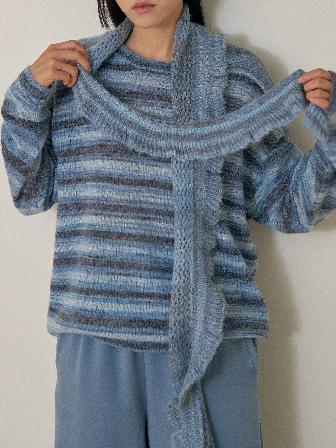 멀티 스트라이프 스카프 - 블루