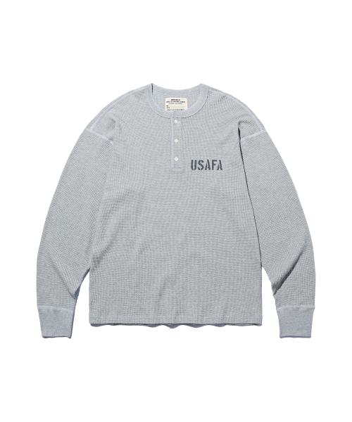 USAFA 로고 와플 헨리넥 롱 슬리브 티셔츠 멜란지 그레이