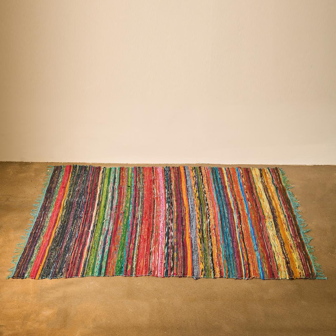 빈티지 에스닉 패턴 핸드메이드 친디 면 러그 현관 거실 매트 발매트_02 터쿼이즈 104cm x 170cm