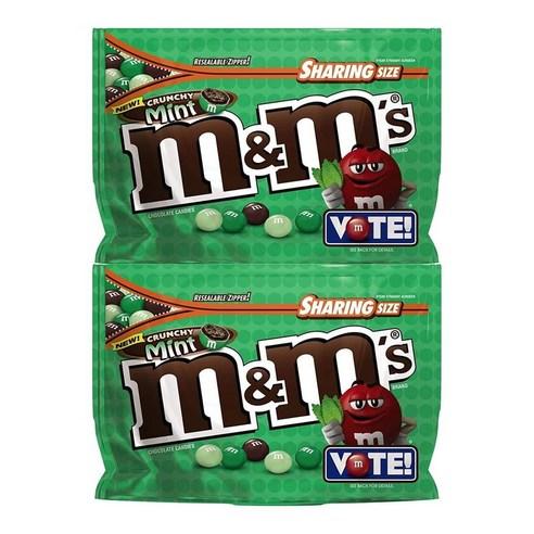 M&M's M&Ms Chocolate Candy Crunchy Mint 엠앤엠즈 뉴 크런키 민트 초콜렛 캔디 쉐어링 사이즈 지퍼백 포켓스낵 여행간식 홈파티 홀리데이 디저트 226g 2팩, 226g, 2팩 - 밀크 초콜릿 | 쿠팡
