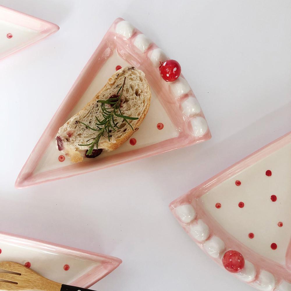 귀엽고 특이한 피스케이크 접시 조각케이크 접시 홈카페 빈티지 레트로